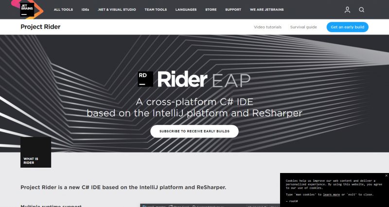 JetBrains Rider homepage screenshot
