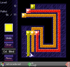 Linx screenshot, almost complete solution to a simple tri-color level