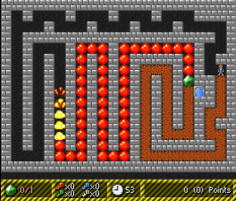 Rock Rush screenshot with a level where the player races exploding bombs